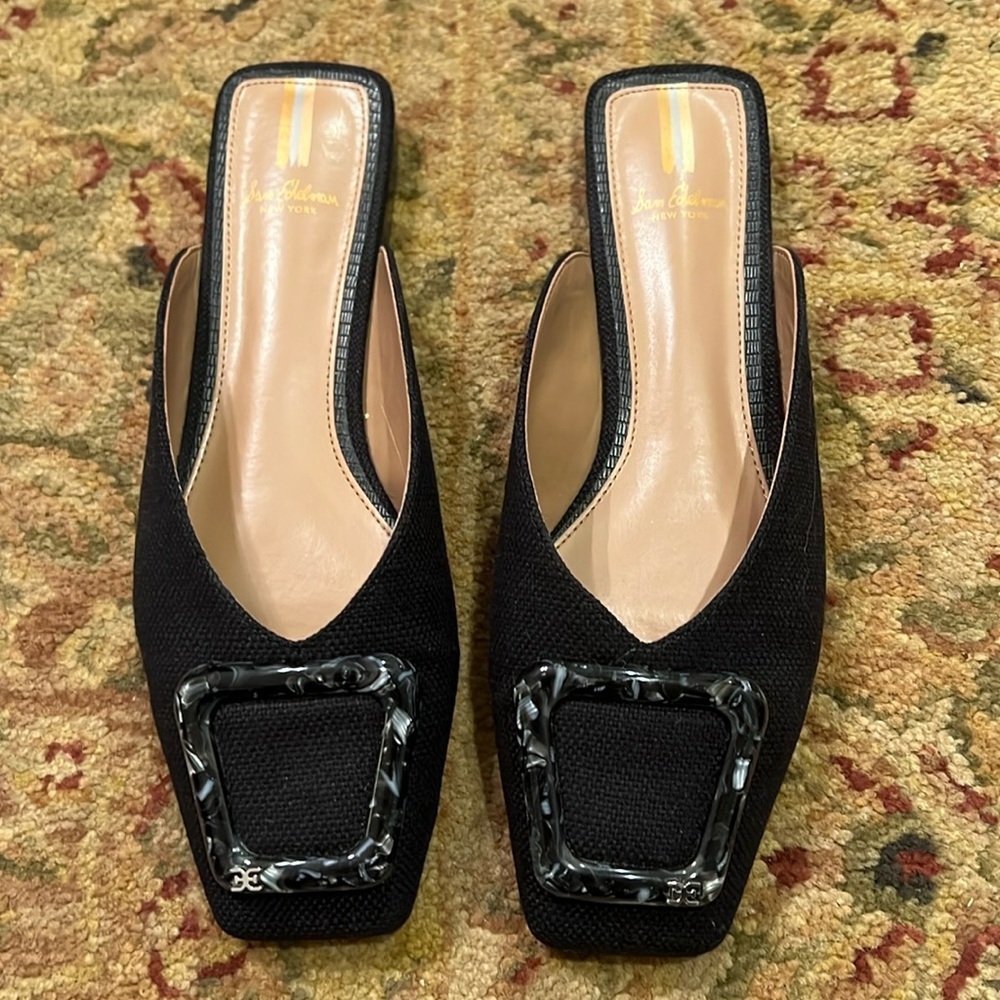Sam Edelman black linen blend mules. Size 9
